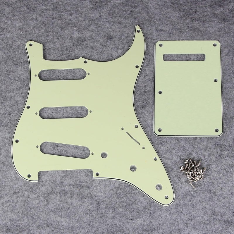 FLEOR SSS 11-Hole Electric Guitar Pickguard with Backplate and Pickguard Screws Set for ST Style Guitar Part,3Ply Mint Green - Image 3